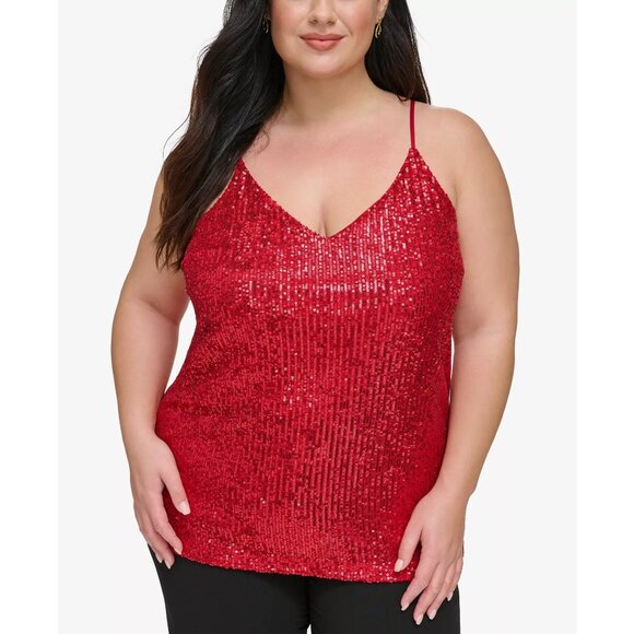 Calvin Klein Plus Size Red V-Neck Sleeveless Sequin Camisole Top Size 3X NWT - Picture 1 of 3